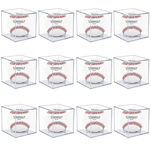 12 Pack UV Protected Acrylic Boxes for Display,Clear Display Case Baseball Cube Memorabilia Showcase Autograph Ball Protector