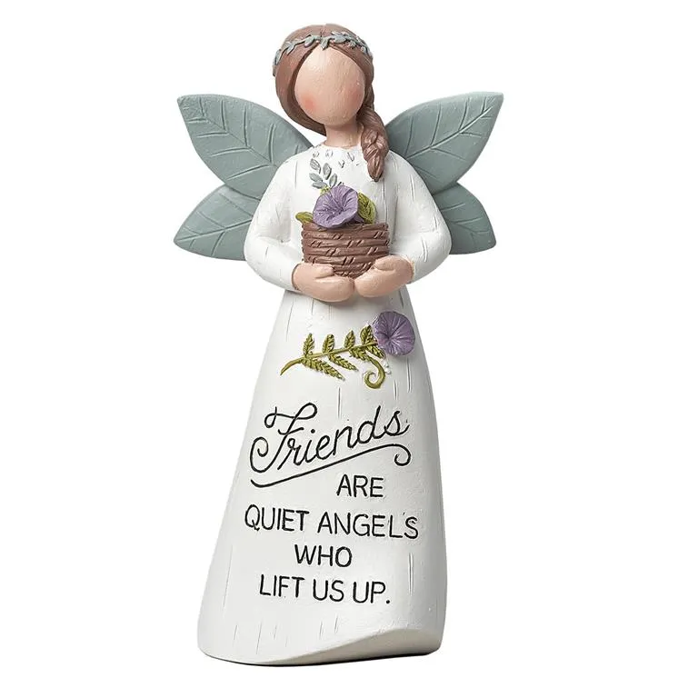 5" Angel Figurine With Purple Flower Pot Friends Are Quiet Angels Who Lift Us Up