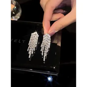 7 Tassels Baguette Cubic Zirconia Silver Anti Tarnish Earring for Women