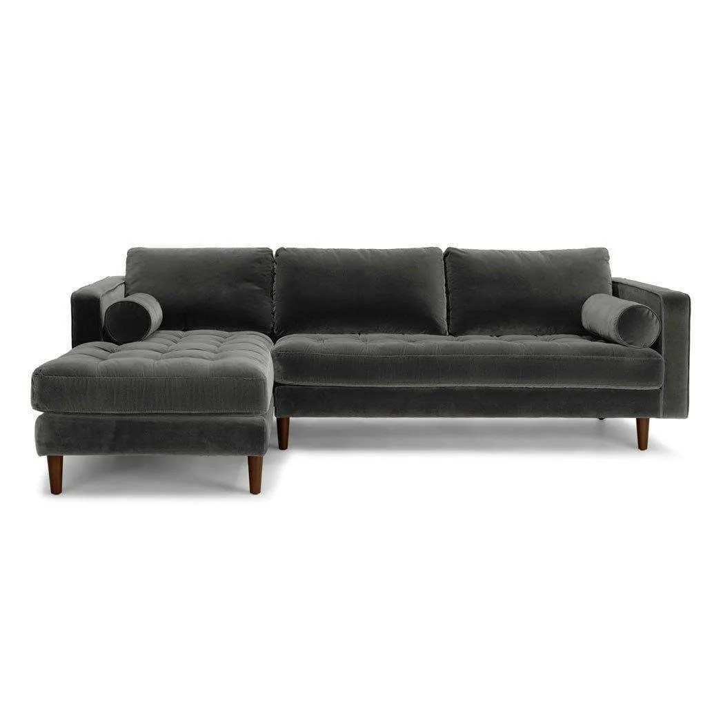 Ashla L-Shape Grey Velvet Fabric Sofa