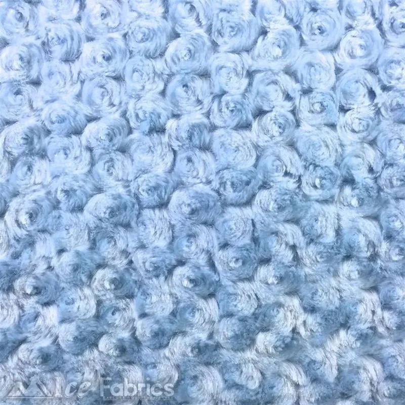 Baby Blue Minky Rose Rosebud Fabric Blanket Fabric