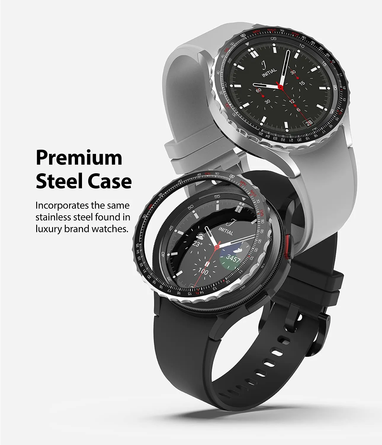 Bezel Styling Compatible with Samsung Galaxy Watch 4 Classic 46mm - Silver & Black [46-85]