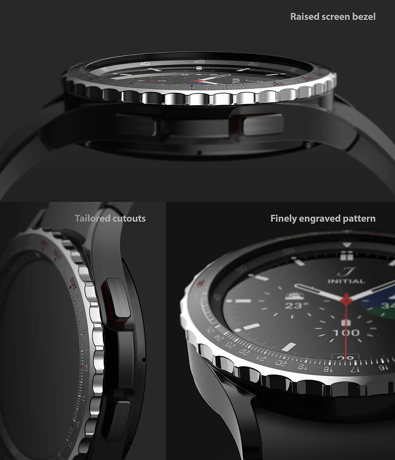 Bezel Styling Compatible with Samsung Galaxy Watch 4 Classic 46mm - Silver & Black [46-85]