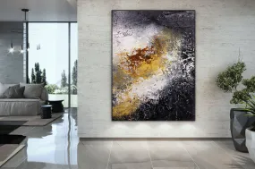 Black And White Palette Knife Painting Yellow Modern Wall Decor Fp070