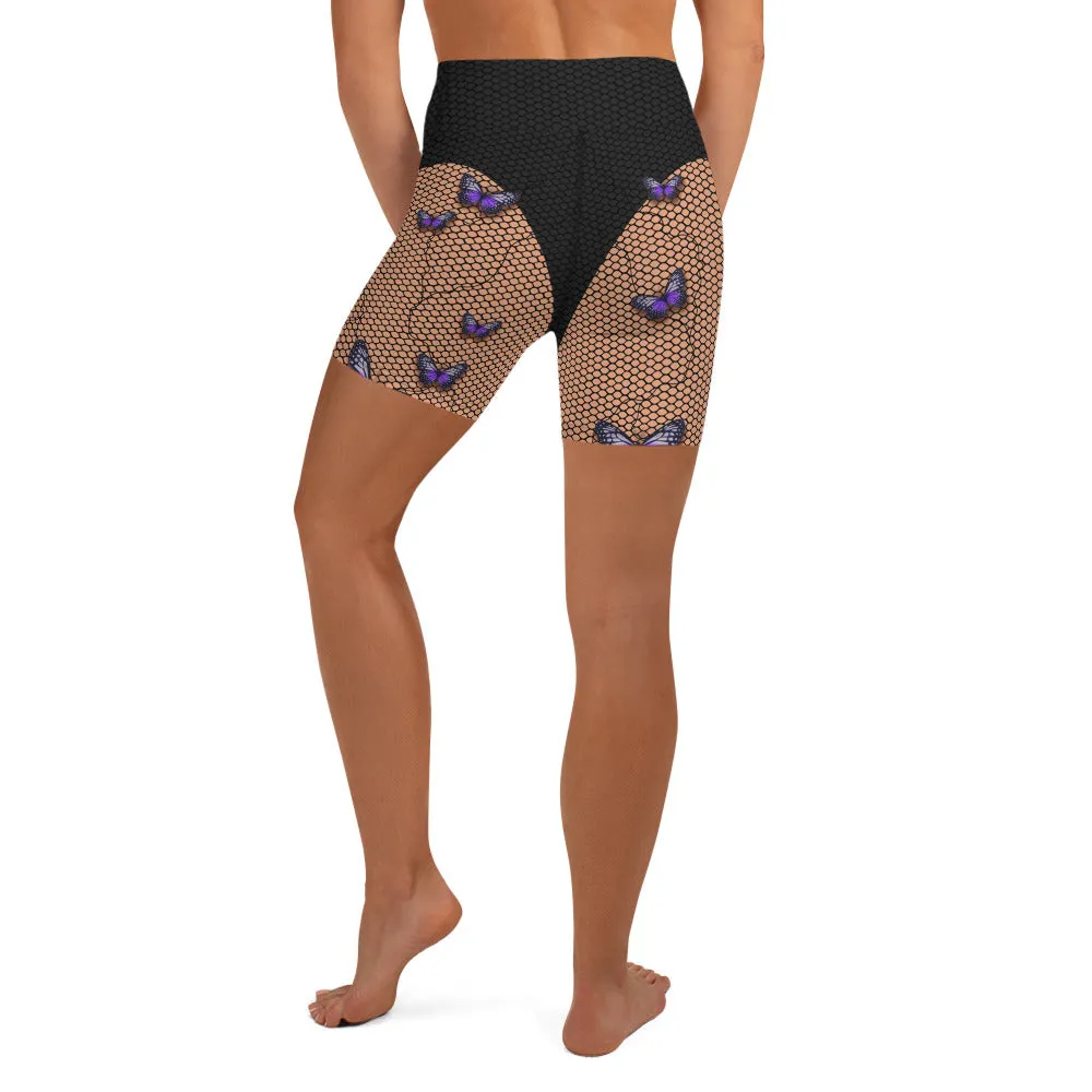 Bold Butterfly Mesh Yoga Shorts