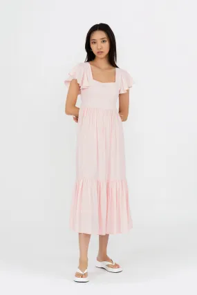 Calista Butterfly-Sleeve Maxi Dress in Blush Pink