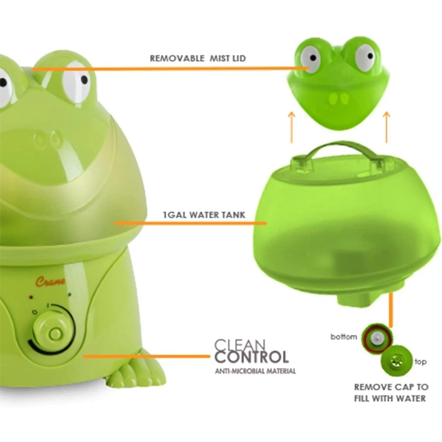 Crane Adorable Ultrasonic Cool Mist Humidifier Frog - 1 Gallon