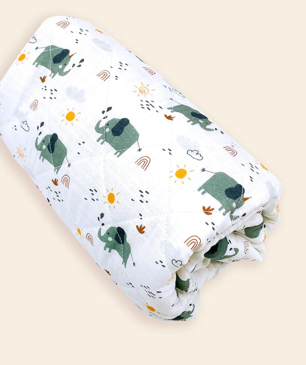 Elephant Reversible Baby Quilted Blanket (Organic Muslin) - 2 Colors