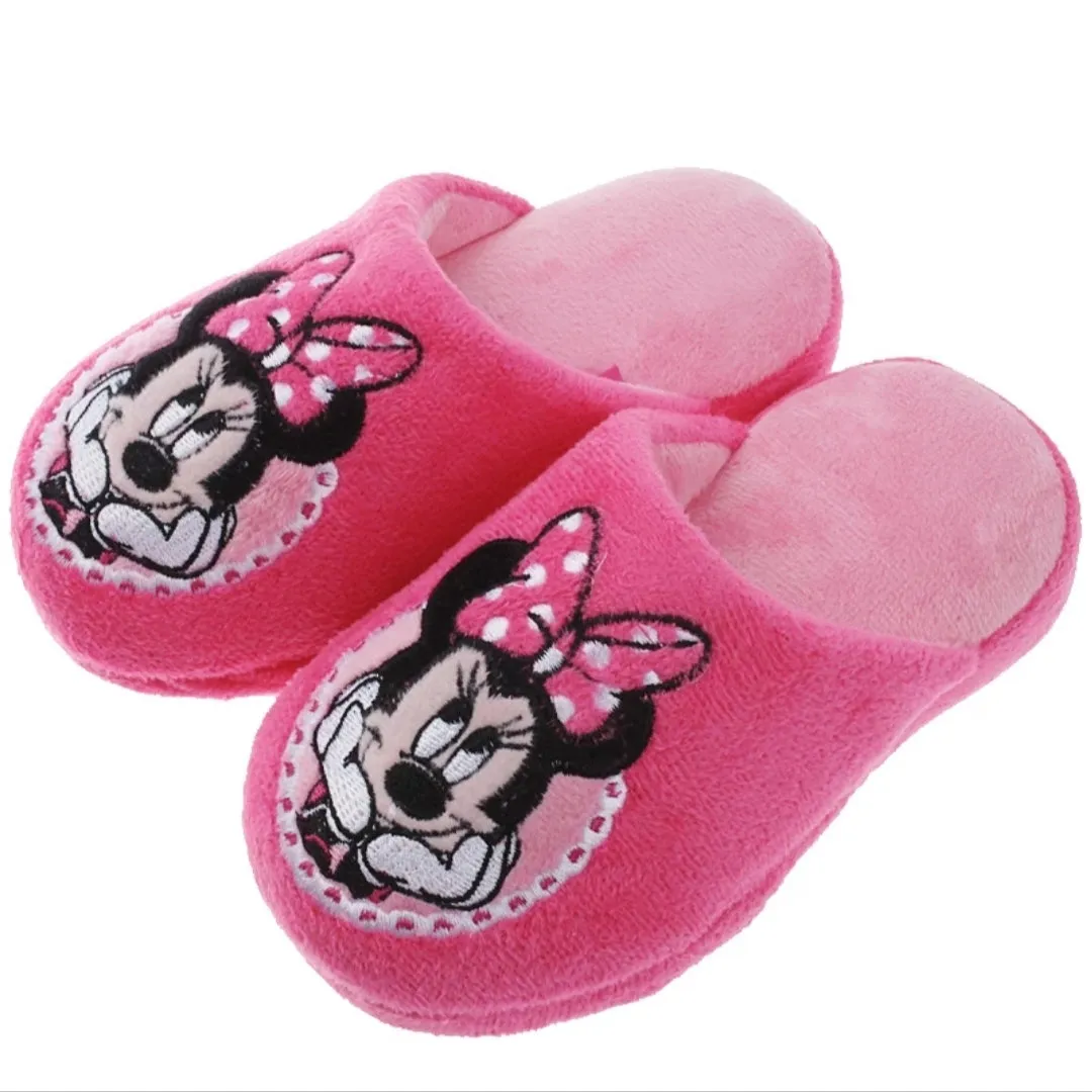 Minnie Mouse Pink Rubber Sole Warm Cotton Winter Slippers 4399