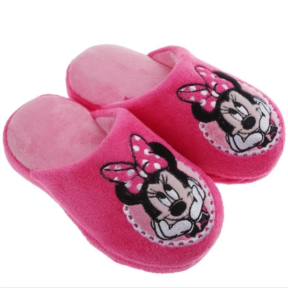 Minnie Mouse Pink Rubber Sole Warm Cotton Winter Slippers 4399