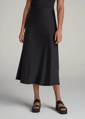 Pull-On Satin Midi Skirt for Tall Women in Black