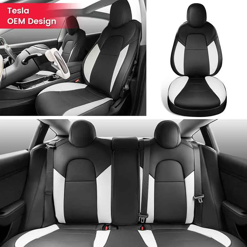 TAPTES® Black & White Color Combo Leather Seat Covers for Tesla Model 3