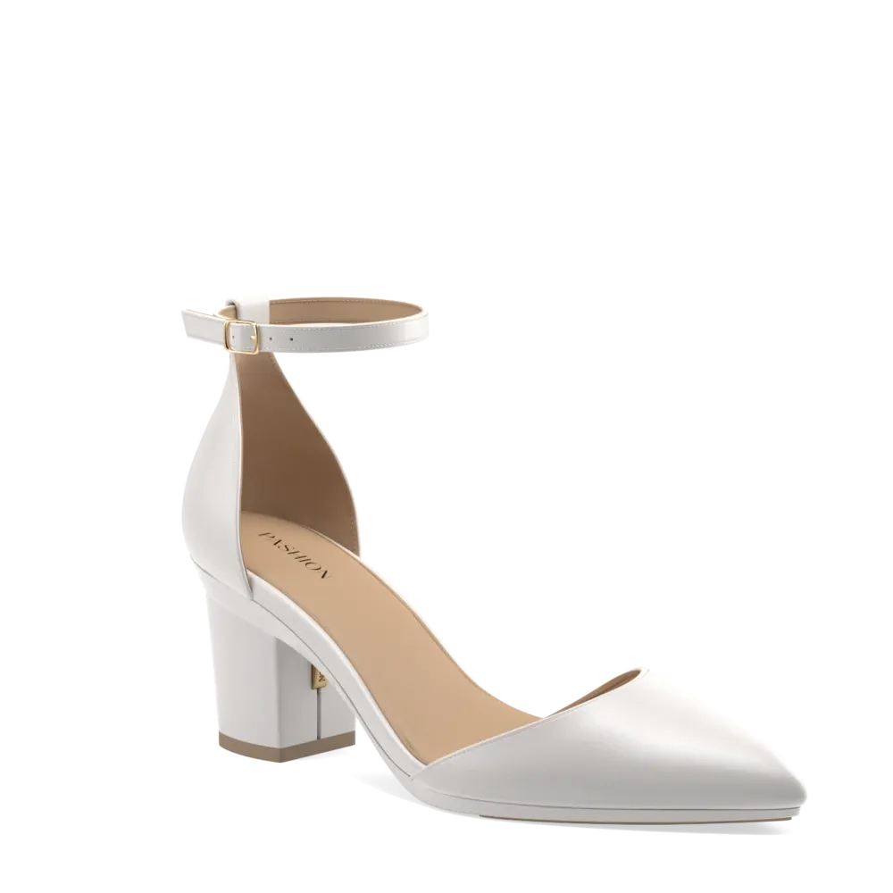 The D'Orsay - White Satin   Block Heel Kit 3 White