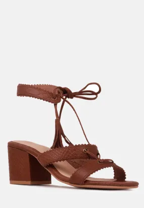 ZENA Brown Croc Texture Leather Sandal